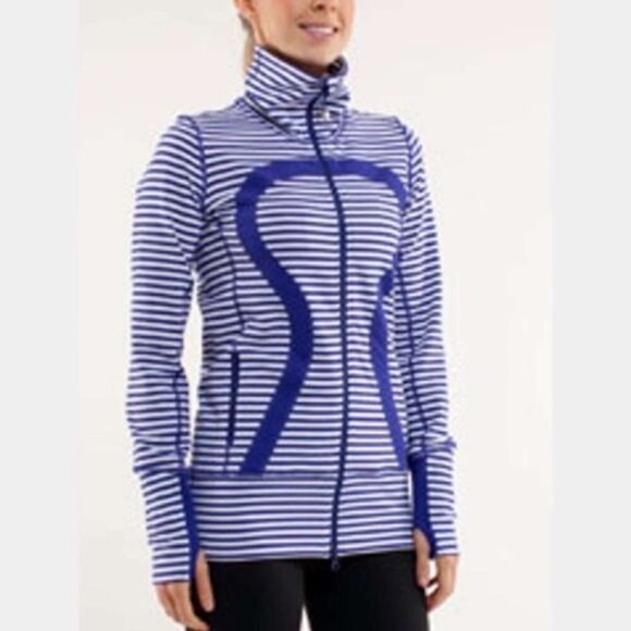 Lululemon Rare‎ In Stride Jacket Blue White Stripe - Picture 1 of 6